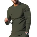Men's casual olive green crewneck long-sleeve leisure sports set for autumn wear - M / Tops / Army Green