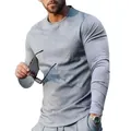 Men's minimalist grey long sleeve T-shirt part of a casual two-piece athletic set - M / Tops / Light Gray