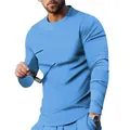 Men's casual two-piece tracksuit set with long sleeve T-shirt and pants in light blue - M / Tops / Light Blue