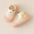 Gelbe Baby-Laufsocken mit Cartoon-Bären und rutschfesten Gummisohlen für Kleinkinder - Rosa Gestreifte Ente