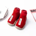 Comfortable red soft-sole knitted baby toddler sock shoes with white SELF-CARE label - 18/19 / Label Style / Red