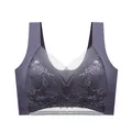Comfortable seamless wireless lace bra in purple with fixed cups for daily wear - L / Tops / Iron Grey