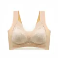 Seamless beige lace bralette with integrated fixed cups for wireless sleep comfort - L (40-50kg) / Tops / Nude