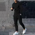 Men's casual black long sleeve T-shirt and pants sports suit for autumn style - M / Top And Bottom / Black