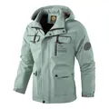 Gedetailleerd overzicht van een lichtgroen herenjack met capuchon en zakken voor buiten - 5XL / Top (2889) / Bonengroen
