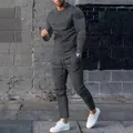 Casual grey two-piece set for men featuring a long-sleeve tee and matching pants - M / Top And Bottom / Dark Gray