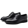 Elegant black men's business formal leather shoes with embossed crocodile texture detail - 38 / British Business Pointed Toe Leather Shoes (187-13) / Black