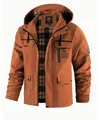 Gedetailleerd vooraanzicht van casual herenparka met capuchon in roestoranje - 5XL(95-105KG) / Tops / Klassieke Stijl 2889 Steenrood