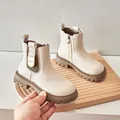 Elegant off-white children's British style Martin boots with durable thick lug soles - 26 / White