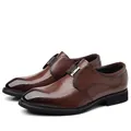 Classic brown men's leather dress shoes with embossed crocodile pattern and metal buckle - 38 / British Business Pointed Toe Leather Shoes (187-13) / Dark Brown
