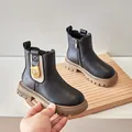 Children's British style Martin boots with thick soles and side zipper in black leather - 26 / Black