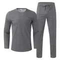 Premium grey men's long-sleeve t-shirt and matching drawstring trousers two-piece set - M / Top And Bottom / Dark Gray