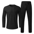 Men's black crew neck long-sleeve T-shirt and drawstring pants tracksuit set - M / Top And Bottom / Black