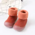 Cozy winter baby walking shoes in orange with thick lamb wool and soft non-slip soles - Orange Red