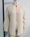 Beige opengewerkte gebreide cardigan met elegante lantaarnmouwen voor dames, open model - S / Tops / Abrikoos