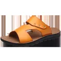 Men's stylish tan PU leather sandals featuring metal stud details and non-slip soles - 38 / Yellow