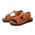 Soft sole children's summer sandals in orange brown with decorative flower design - 26 / Gold