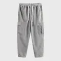 Pantaloni cargo casual in velluto a coste grigio da uomo con comoda coulisse bianca - Grigio