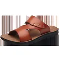 Premium men's brown PU leather slide sandals with stylish cross-strap and rivet detail - 38 / Yellow Brown