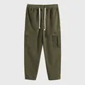 Pantaloni cargo uomo in velluto a coste verde oliva con vita elastica e coulisse. - Verde militare