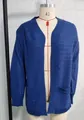 Women's deep blue lantern sleeve open front knit cardigan with hollow out pattern - Blue