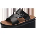 Stylish men's black PU leather outdoor sandal with silver studs and soft comfortable sole - 38 / Brown-Black