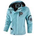 Men's light blue casual hooded jacket with multi-pocket design and plaid lining - 5XL / Tops / Bean Green
