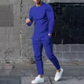 Men's royal blue long-sleeve T-shirt and slim fit trousers two-piece athletic set - M / Top And Bottom / Sapphire Blue