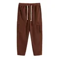 Pantaloni cargo da uomo in velluto a coste marroni con coulisse - rosso mattone