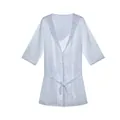 Peignoir en satin blanc fin pour homme avec des manches courtes et ceinture nouée - M / Peignoir / Blanc