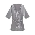 Peignoir élégant en satin pour homme couleur unie avec ceinture à nouer en gris argenté - M / Peignoir / Gris