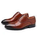 Elegantes zapatos Oxford de cuero marrón para hombre con puntera clásica - 38 / Marrón Oscuro