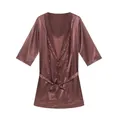 Peignoir en satin pour hommes, couleur unie, avec ceinture réglable, marron bronze - M / Peignoir / Café
