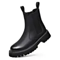 Schwarze Chelsea-Boots aus Leder für Herren mit dicker Profilsohle und Gummizug - 38 / Schwarz