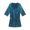Peignoir en satin bleu sarcelle pour hommes avec manches courtes et ceinture réglable - Vert malachite