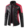 Men's black and red motorcycle faux leather jacket with fleece lining for winter - S / Tops / Red