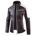 Men's two-tone brown and white PU leather motorcycle jacket with warm fleece lining - S / Tops / Brown