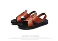 Men's fashion PU leather sandals in brown with lightweight non-slip black sole for beach - 39 / Brown