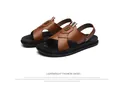 Lightweight brown PU leather men's sandals with non-slip sole and stylish badge details - 39 / Khaki