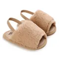 Soft fuzzy baby girl walking sandals with elastic back strap and non-slip sole detail - 13cm / Apricot