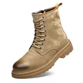 Klassischer brauner Herren-Arbeitsstiefel aus Wildleder mit robuster Gummisohle - 38 / Gelb Atmungsaktives Futter