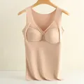 Detailed view of women's seamless thermal vest with built-in cups in beige - XL / Tops / Apricot