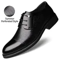 Black men's formal leather shoes with breathable perforated design and lace-up closure - 38 / Perforated Style (2280-1) / Black