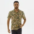 Men's retro floral cotton linen short sleeve shirt with vintage stand collar design - S / Tops / Green