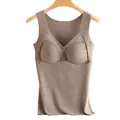 Brown seamless thermal camisole with built-in bra pads for winter base layer use - XL / Tops / Brown