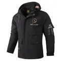 Klassieke zwarte heren casual parka met capuchon, functionele zakken en mouw patches - M / Tops / Nieuw Zwart (2899)