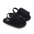 Schwarze flauschige Babysandalen mit weicher Sohle und elastischem Riemen für 0-1 Jahr - Schwarz
