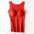 Red seamless thermal tank top with integrated fixed chest pads for autumn winter - XL / Tops / Red