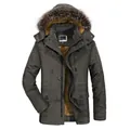 Heavyweight men's olive green winter parka with faux fur hood and warm fleece lining - L / Tops / Army Green