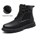 Bottines Martin noires pour hommes, style non doublé avec coutures contrastées blanches - Style Simple